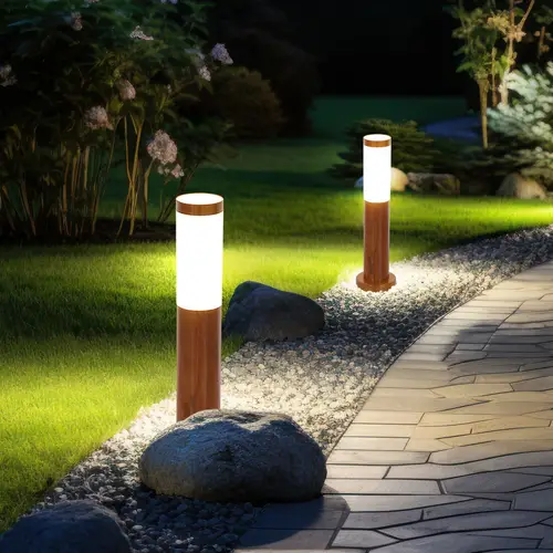 Wegeleuchten Außen Edelstahl Standleuchte Garten Terrassenlampe Außen stehend, holzoptik opal rustikal, 1x E27, DxH 7,6x45 cm, 2er Set Wegeleuchten Außen Edelstahl Standleuchte Garten Terrassenlampe Außen stehend, holzoptik opal rustikal, 1x E27, DxH 7,6x45 cm, 2er Set