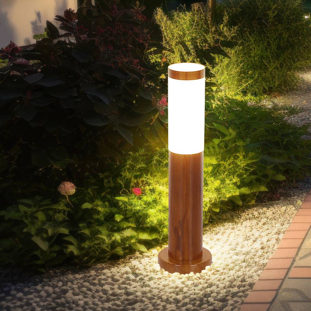 Wegeleuchten Außen Edelstahl Standleuchte Garten Terrassenlampe Außen stehend, holzoptik opal rustikal, 1x E27, DxH 7,6x45 cm
