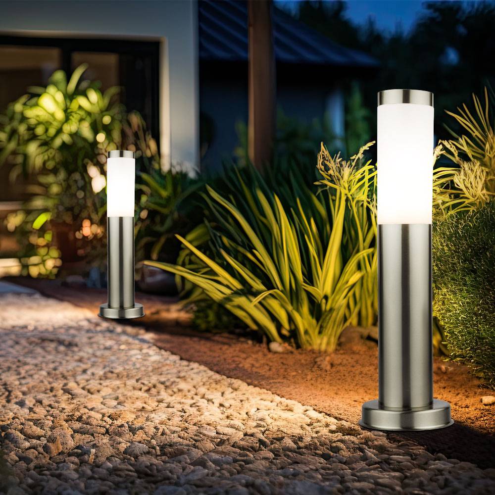 Außenlampe silber Sockelleuchte Garten Stehlampe Wegeleuchte Terrassenlampe Edelstahl, Fernbedienung dimmbar, RGB LED 8,5W 806Lm, DxH 7,6x45 cm