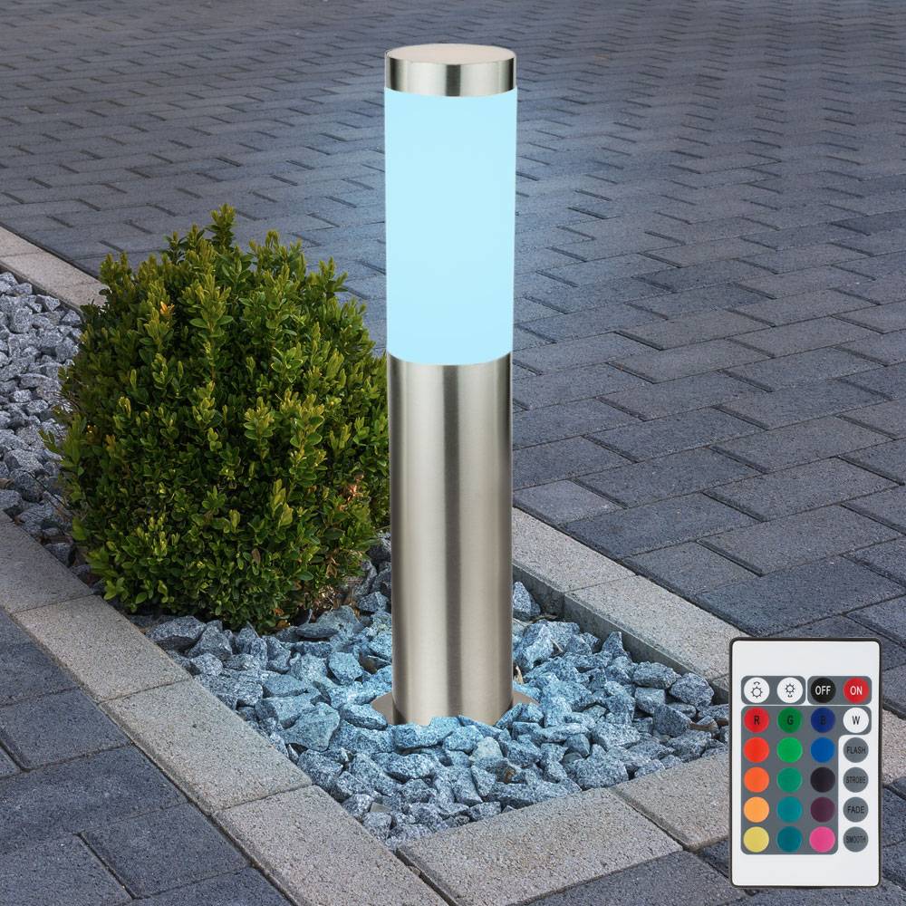 Außenlampe silber Sockelleuchte Garten Stehlampe Wegeleuchte Terrassenlampe Edelstahl, Fernbedienung dimmbar, RGB LED 8,5W 806Lm, DxH 7,6x45 cm