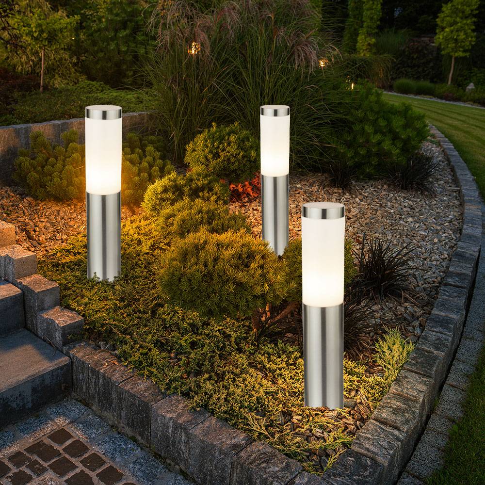 Außenlampe silber Sockelleuchte Garten Stehlampe Wegeleuchte Terrassenlampe Edelstahl, Fernbedienung dimmbar, RGB LED 8,5W 806Lm, DxH 7,6x45 cm