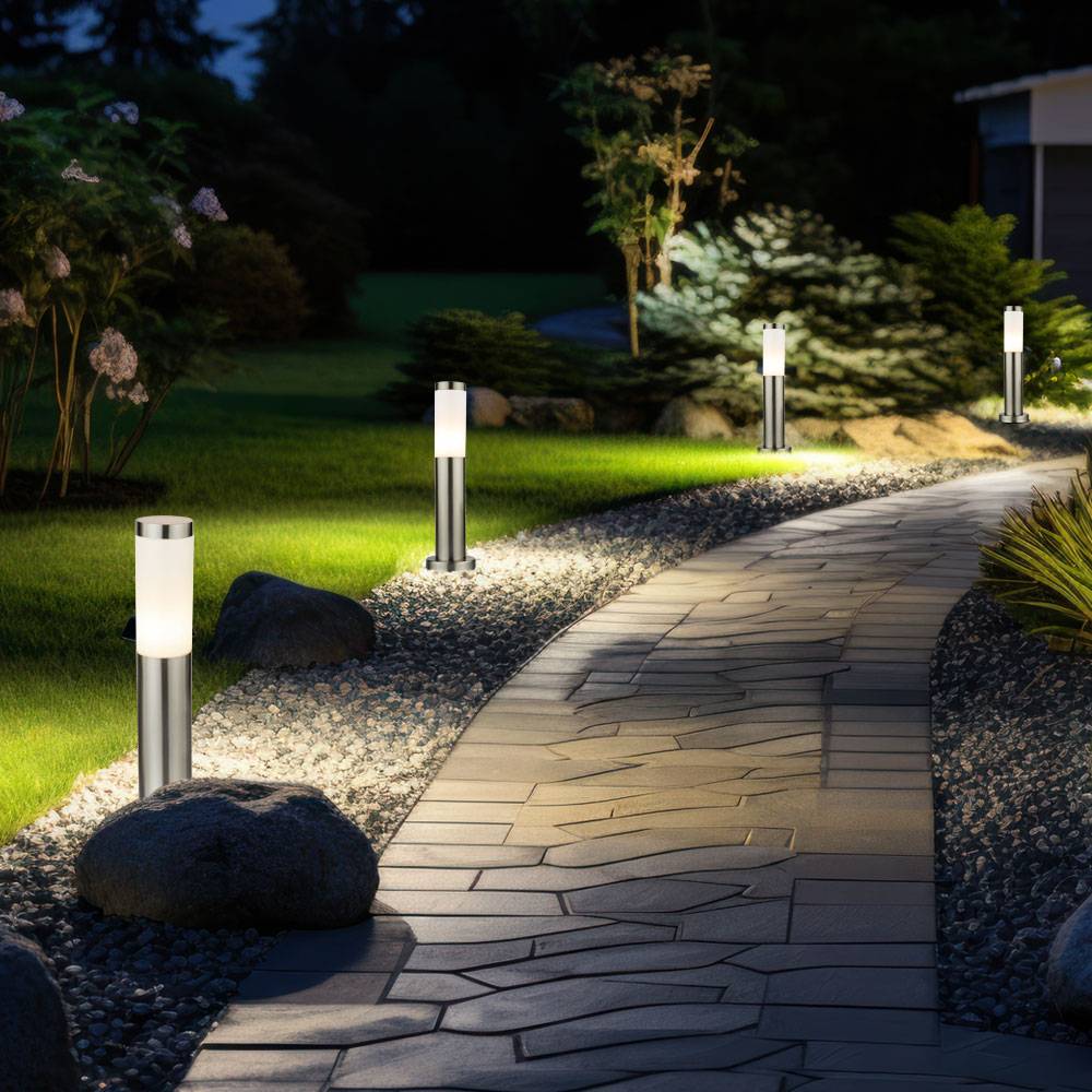 Außenlampe silber Sockelleuchte Garten Stehlampe Wegeleuchte Terrassenlampe Edelstahl, Fernbedienung dimmbar, RGB LED 8,5W 806Lm, DxH 7,6x45 cm