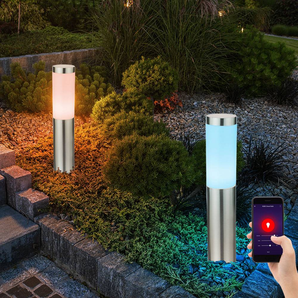 Smart LED Außenlampe silber Sockelleuchte dimmbar Garten Stehlampe Wegeleuchte Terrassenlampe Edelstahl, RGB LED 10W 806Lm,warmweiß-kaltweiß, DxH