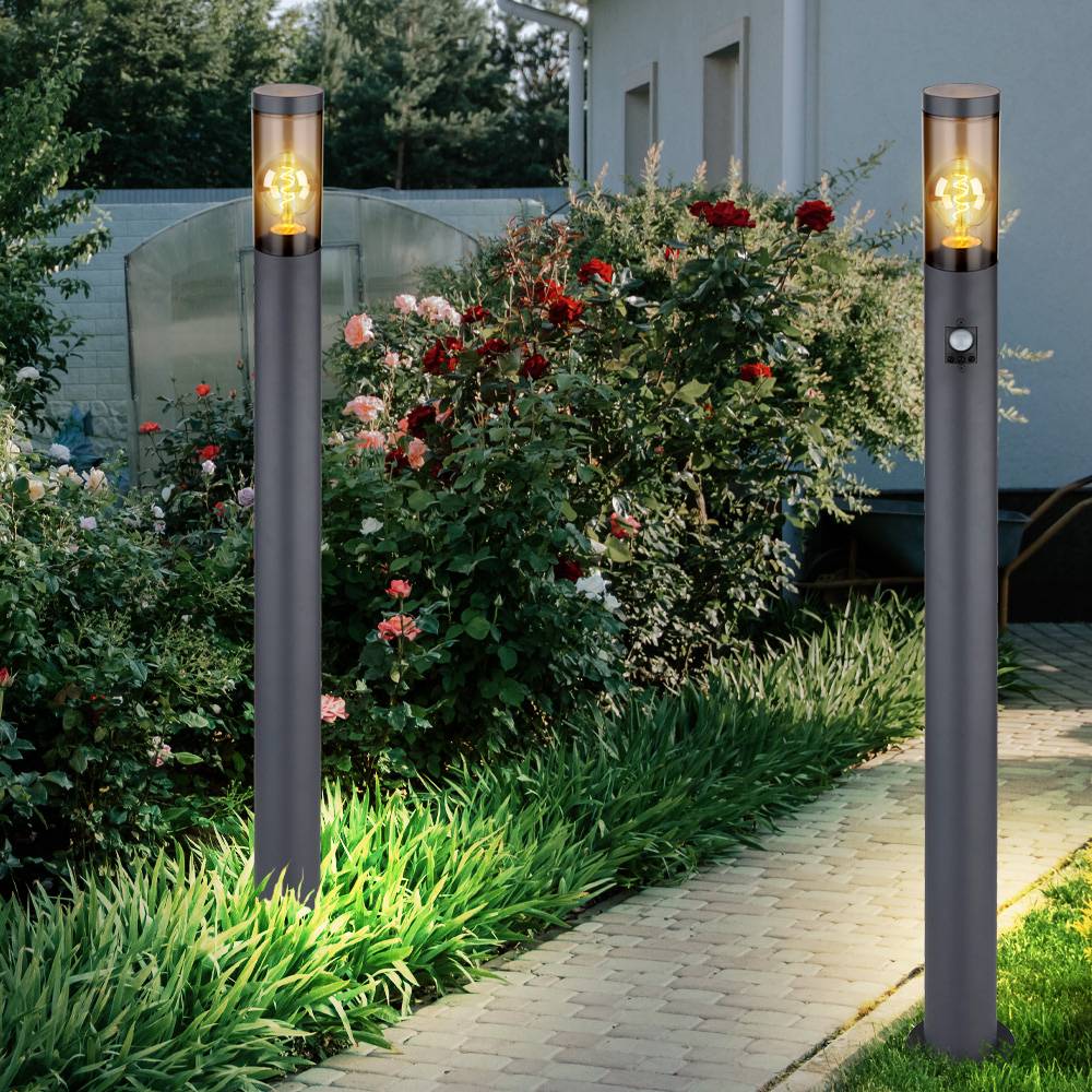 Stehleuchte mit Bewegungsmelder Außenleuchte Standlampe Edelstahl anthrazit, rauch, Fernbedienung dimmbar, 1x RGB LED 8,5W 806Lm, DxH 12,7x110cm