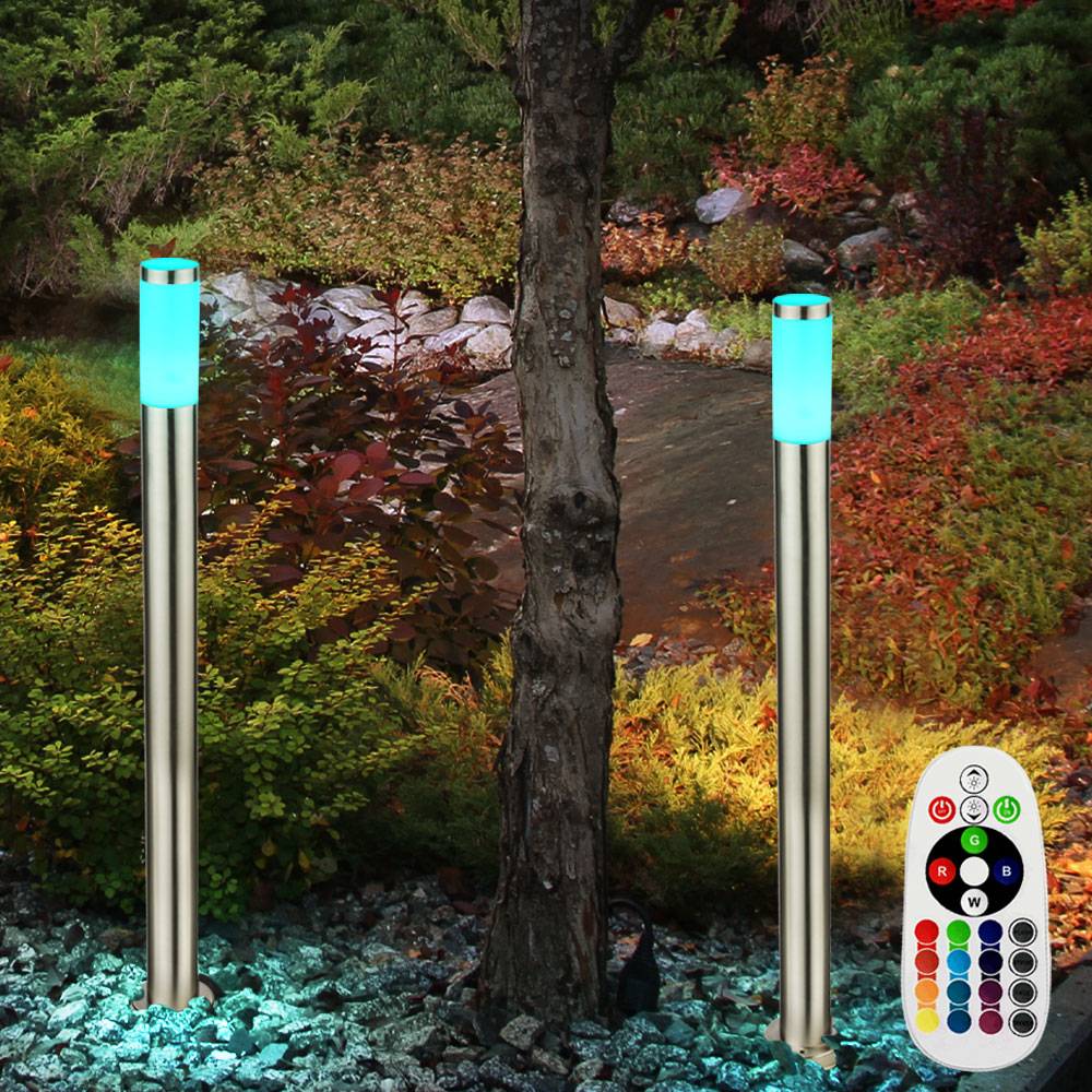 Stehlampe dimmbar mit Fernbedienung Stehleuchte Außenlampe Gartenleuchte Wegelampe, RGB Farbwechsel Edelstahl opal silber, 8,5W 806lm warmweiß, DxH