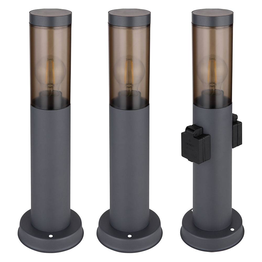 Stehleuchte mit Steckdose anthrazit Sockelleuchte Edelstahl Steckdosensäule mit Licht, rauch, Fernbedienung dimmbar, 1x RGB LED 8,5W 806Lm, DxH