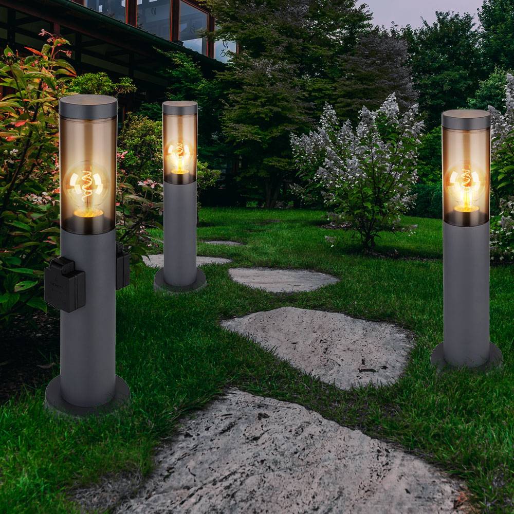 Stehleuchte mit Steckdose anthrazit Sockelleuchte Edelstahl Steckdosensäule mit Licht, rauch, Fernbedienung dimmbar, 1x RGB LED 8,5W 806Lm, DxH