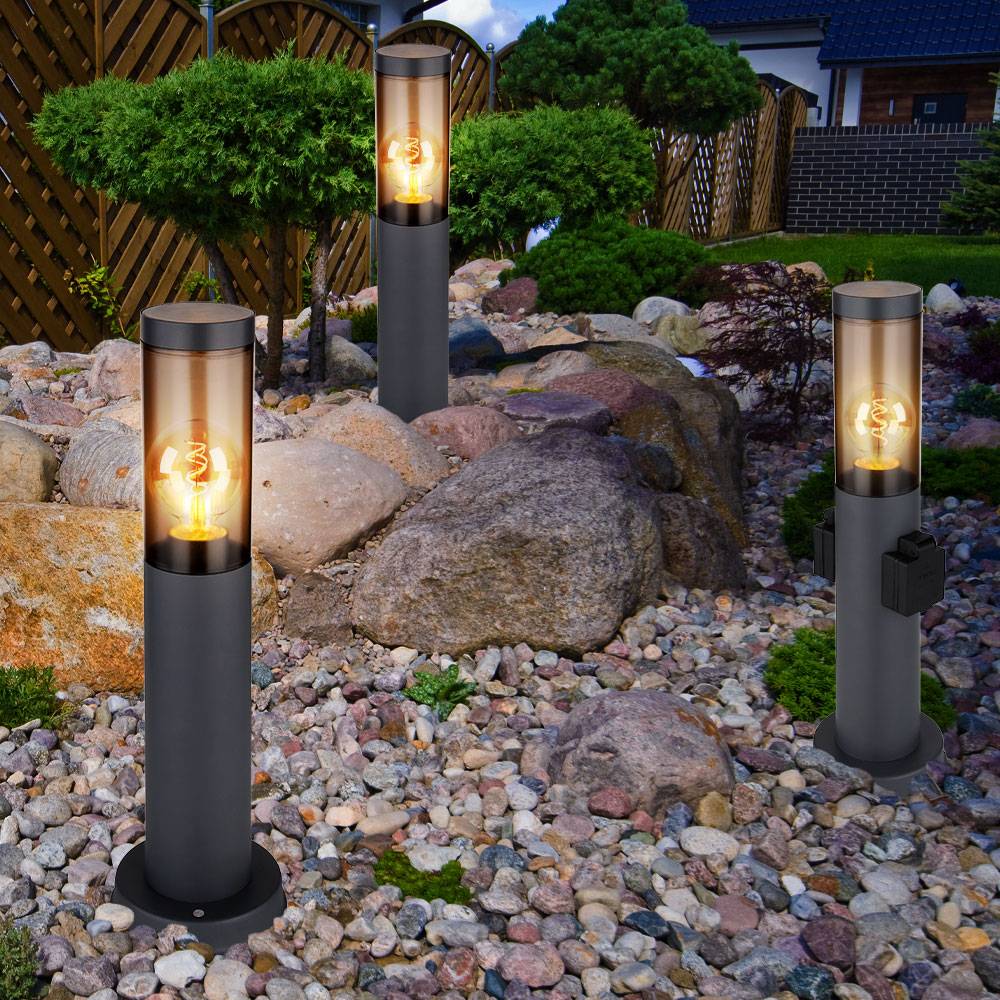 Stehleuchte mit Steckdose anthrazit Sockelleuchte Edelstahl Steckdosensäule mit Licht, rauch, Fernbedienung dimmbar, 1x RGB LED 8,5W 806Lm, DxH