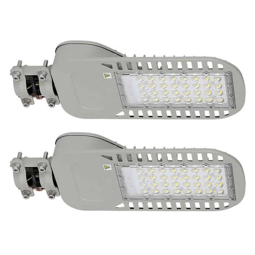 Straßenlampe Straßenlaterne LED Straßenbeleuchtung, IP65 Tageslichtlampe, grau, LED 50W 6850Lm 6500K, HxLxB 43,4x6,3x16,9cm, 2er Set