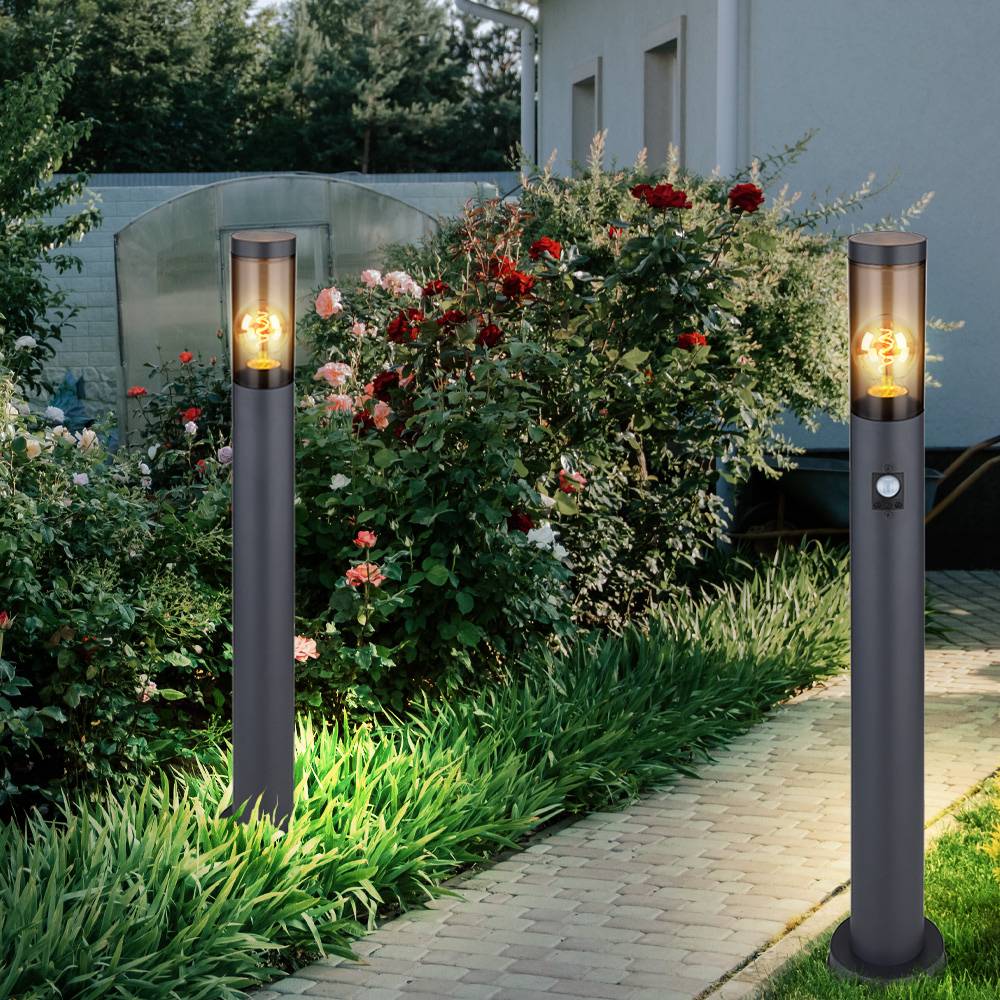 Smart Stehleuchte dimmbar LED Außen Stehlampe mit Bewegungsmelder, App-/Sprachsteuerung, RGB Farbwechsel, Edelstahl anthrazit, 2x 8,5W 806lm warmwei