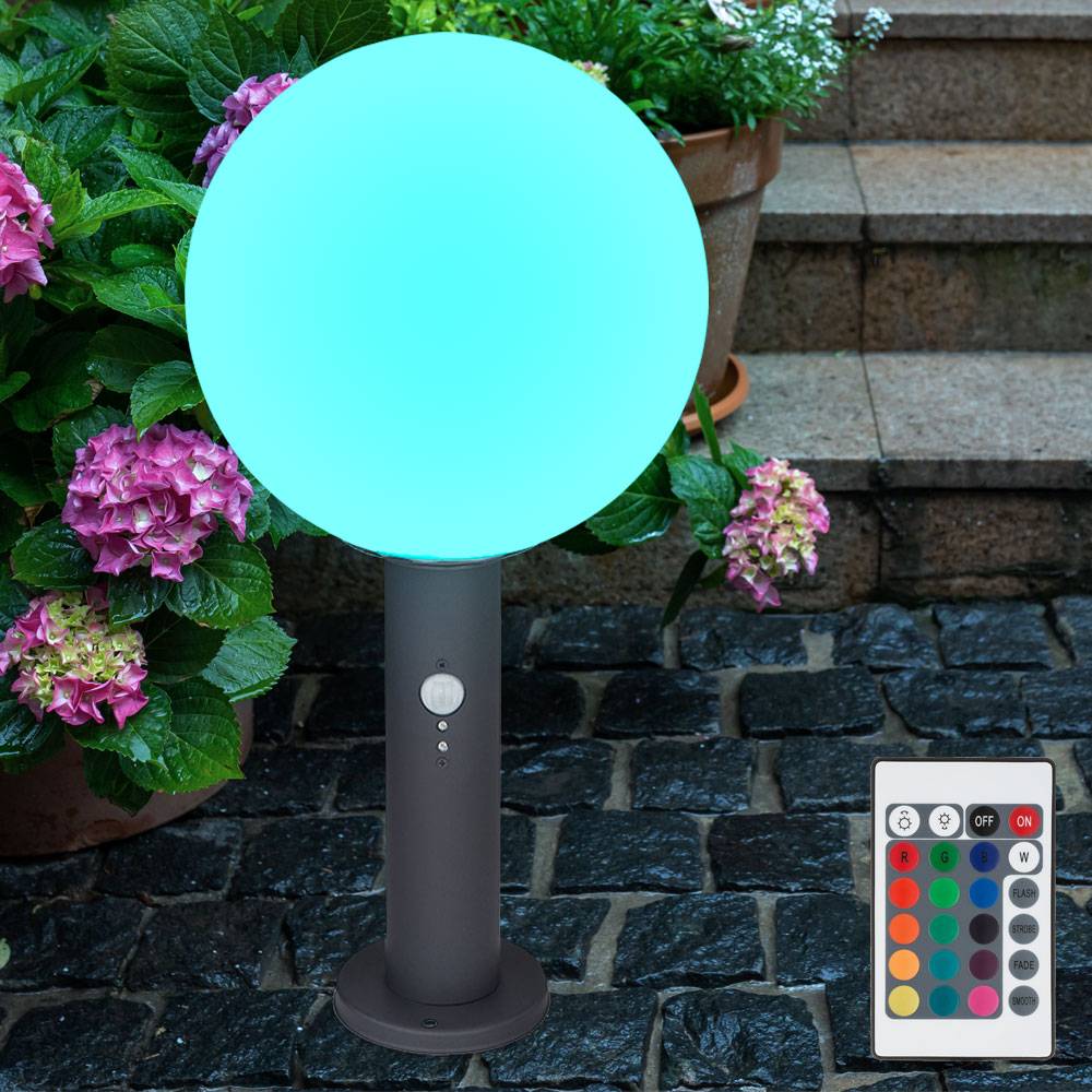 Stehlampe mit Bewegungsmelder Sockelleuchte Außen Außenleuchte Sensor Aluminium, Fernbedienung dimmbar, RGB LED 8,5W 806Lm, DxH 25x50 cm