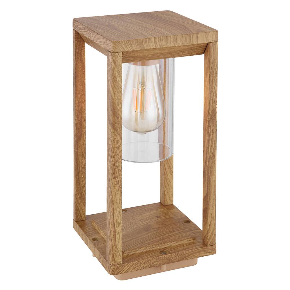 Außenleuchte Laterne Outdoor Holzoptik Außenlampe mit Dämmerungssensor Wetterfest IP44, Aluminium Kunststoff, 1x E27 Fassung, LxBxH 15x15x35 cm