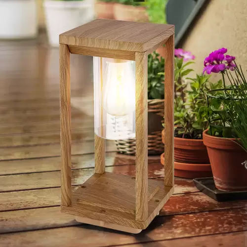 Außenleuchte Laterne Outdoor Holzoptik Außenlampe mit Dämmerungssensor Wetterfest IP44, Aluminium Kunststoff, 1x E27 Fassung, LxBxH 15x15x35 cm Außenleuchte Laterne Outdoor Holzoptik Außenlampe mit Dämmerungssensor Wetterfest IP44, Aluminium Kunststoff, 1x E27 Fassung, LxBxH 15x15x35 cm
