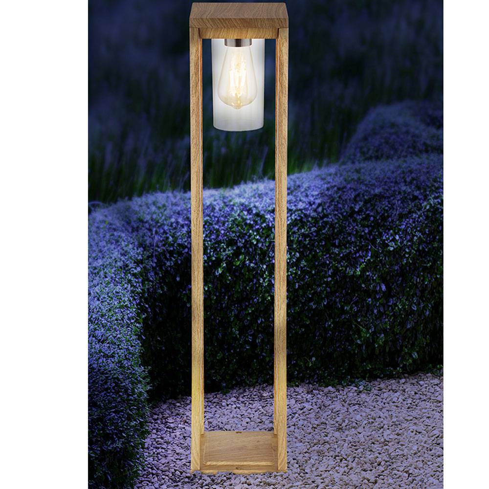 Wegeleuchten Stehlampe Holzoptik Wegeleuchte Außen Garten Balkon Pollerleuchte Außen, Aluminium, IP44 Wetterfest, 1x E27 Fassung, LxBxH 15x15x80cm