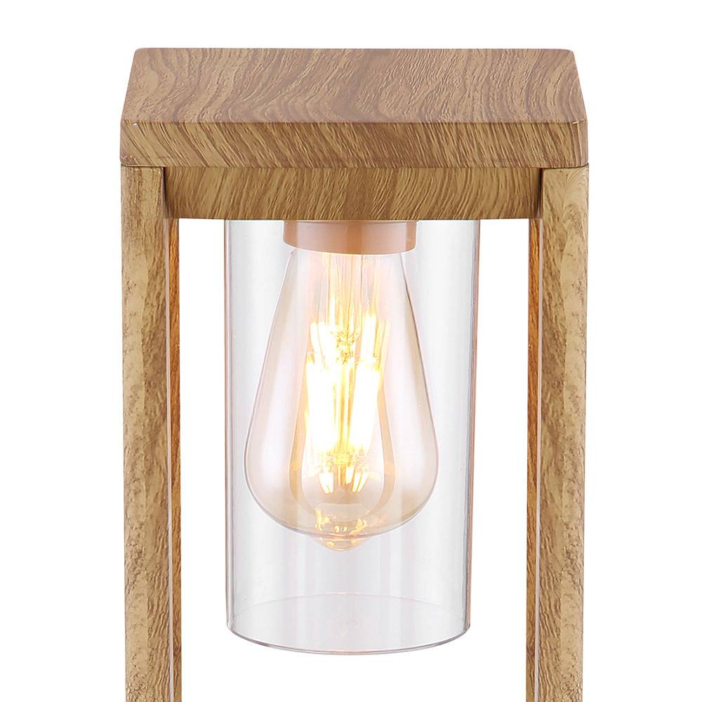 Wegeleuchten Stehlampe Holzoptik Wegeleuchte Außen Garten Balkon Pollerleuchte Außen, Aluminium, IP44 Wetterfest, 1x E27 Fassung, LxBxH 15x15x80cm