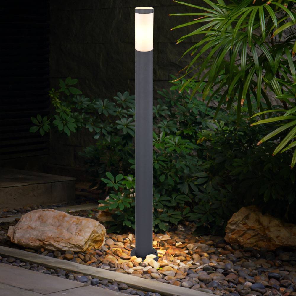 Stehleuchte Außenleuchte Gartenlampe Standleuchte Wegelampe Terrasse, IP44, modern Edelstahl anthrazit opal, 1x E27 Fassung, DxH 12,7x110 cm