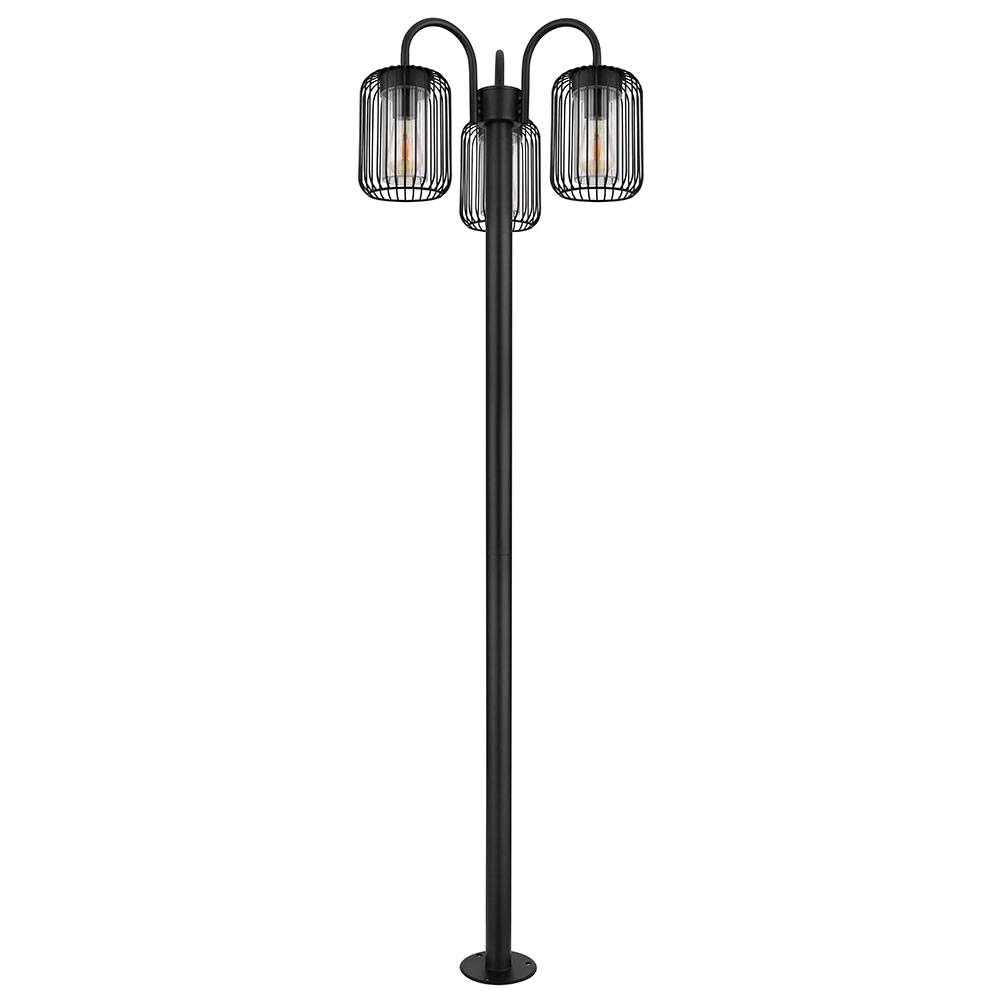 Stehlampe Laterne Außenlampe Retro Wegeleuchte Edelstahl Terrassenlampe wetterfest Gartenleuchte, Metallstäbe, schwarz, 3x E27 Fassungen, DxH 48,5x1