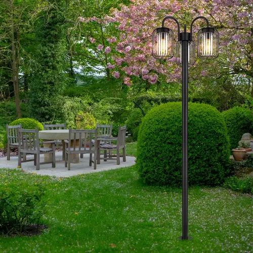 Stehlampe Laterne Außenlampe Retro Wegeleuchte Edelstahl Terrassenlampe wetterfest Gartenleuchte, Metallstäbe, schwarz, 3x E27 Fassungen, DxH 48,5x1 Stehlampe Laterne Außenlampe Retro Wegeleuchte Edelstahl Terrassenlampe wetterfest Gartenleuchte, Metallstäbe, schwarz, 3x E27 Fassungen, DxH 48,5x1