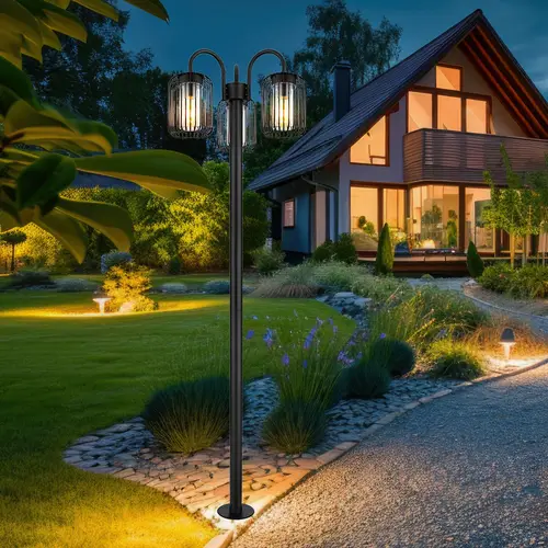 Stehlampe Laterne Außenlampe Retro Wegeleuchte Edelstahl Terrassenlampe wetterfest Gartenleuchte, Metallstäbe, schwarz, 3x E27 Fassungen, DxH 48,5x1 Stehlampe Laterne Außenlampe Retro Wegeleuchte Edelstahl Terrassenlampe wetterfest Gartenleuchte, Metallstäbe, schwarz, 3x E27 Fassungen, DxH 48,5x1