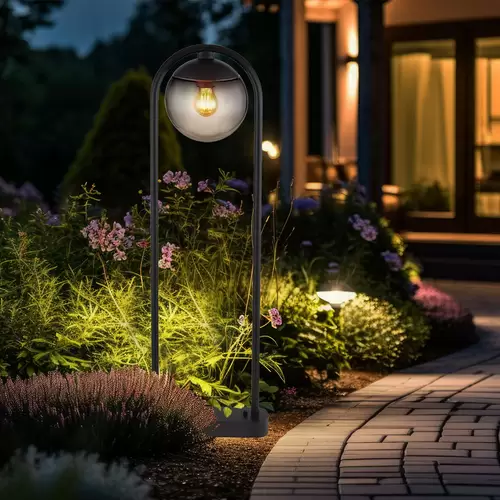 Stehleuchte E27 Garten Weg Beleuchtung Außen Aussenleuchten Garten Standleuchte, Glaskugel rauch Metall schwarz, 1x E27 Fassung, LxBxH 32x20x100 cm Stehleuchte E27 Garten Weg Beleuchtung Außen Aussenleuchten Garten Standleuchte, Glaskugel rauch Metall schwarz, 1x E27 Fassung, LxBxH 32x20x100 cm