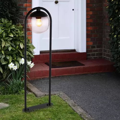 Stehlampe E27 Garten Weg Beleuchtung Außen Außenlampe Gartenlampe Standleuchte, Glaskugel rauch Metall schwarz, 1x E27 Fassung, LxBxH 32x20x100 cm Stehlampe E27 Garten Weg Beleuchtung Außen Außenlampe Gartenlampe Standleuchte, Glaskugel rauch Metall schwarz, 1x E27 Fassung, LxBxH 32x20x100 cm