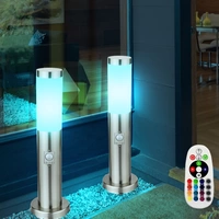 Sockelleuchte E27 Stehlampe Garten Außenleuchte Bewegungsmelder, Fernbedienung dimmbar Memory IP44, Edelstahl silber opal, 1x RGB LED 8,5W 806Lm Sockelleuchte E27 Stehlampe Garten Außenleuchte Bewegungsmelder, Fernbedienung dimmbar Memory IP44, Edelstahl silber opal, 1x RGB LED 8,5W 806Lm