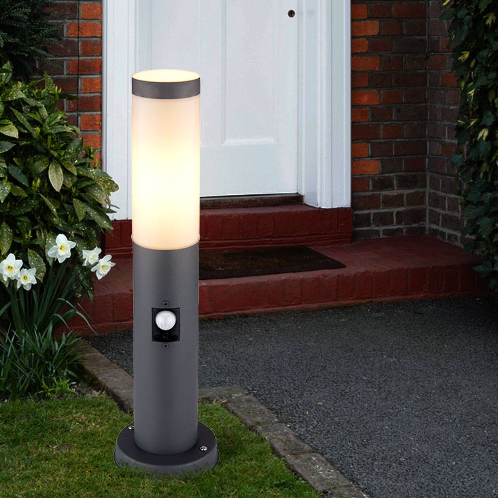 Sockelleuchte mit Bewegungsmelder Außen Stehleuchte Garten Standleuchte Edelstahl, anthrazit, 1x E27, DxH 12,7x45 cm, 2er Set