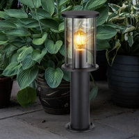 Stehlampe Garten Sockelleuchte modern Außenlampe schwarz, Wegeleuchte wetterfest, Glasschirm rauch Edelstahl matt, 1x E27 Fassung, DxH 14,3x45 cm Stehlampe Garten Sockelleuchte modern Außenlampe schwarz, Wegeleuchte wetterfest, Glasschirm rauch Edelstahl matt, 1x E27 Fassung, DxH 14,3x45 cm