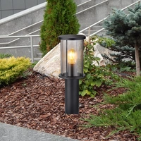 Stehlampe Garten Sockelleuchte modern Außenlampe schwarz, Wegeleuchte wetterfest, Glasschirm rauch Edelstahl matt, 1x E27 Fassung, DxH 14,3x45 cm Stehlampe Garten Sockelleuchte modern Außenlampe schwarz, Wegeleuchte wetterfest, Glasschirm rauch Edelstahl matt, 1x E27 Fassung, DxH 14,3x45 cm