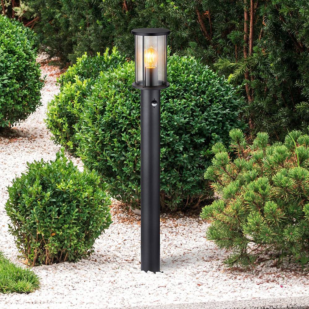 Wegeleuchte Stehleuchte Gartenlampe Außenlampe Edelstahl Glas Bewegungsmelder, schwarz rauch, 1xE27, DxH: 14,3x100cm