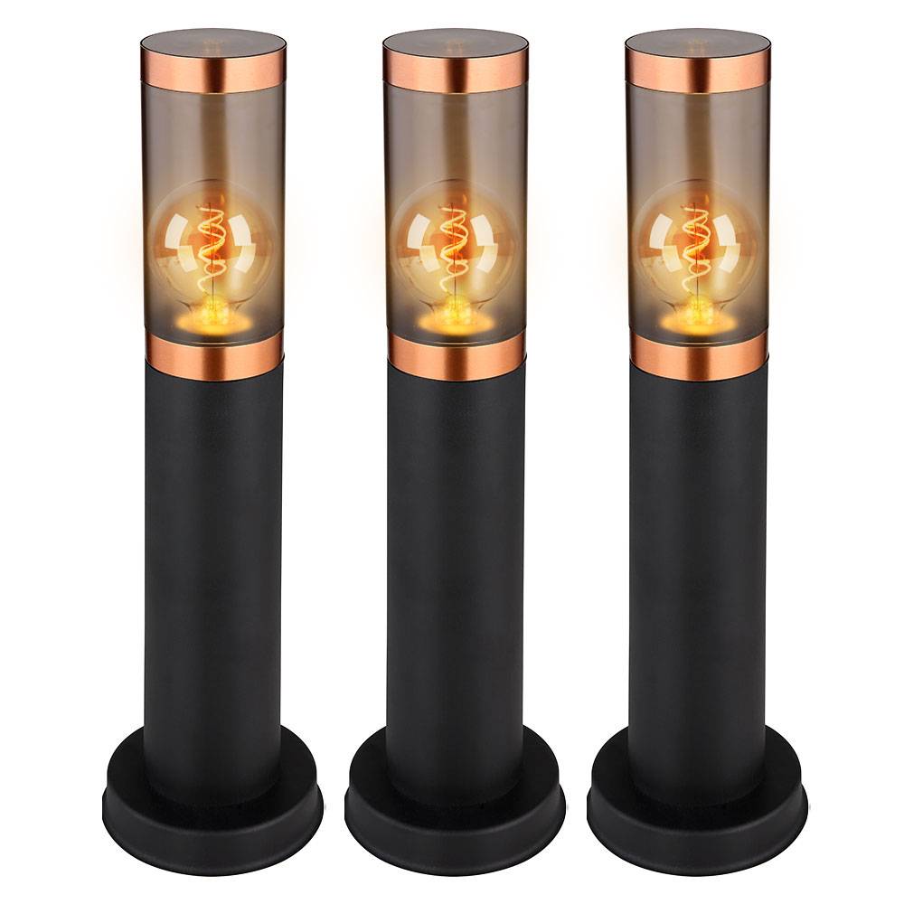 Stehlampe Standleuchte Außenbeleuchtung Sockelleuchte rauch Kupfer Außen Garten Stehlampe, Edelstahl Kunststoff, 1x E27, DxH 7,6x45 cm, 3er Set