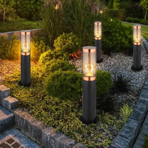 Stehlampe Sockelleuchte Balkon Standleuchte Außenbeleuchtung rauch Kupfer Außen Stehlampe, Edelstahl Kunststoff, 1x E27, DxH 7,6x45 cm, 4er Set Stehlampe Sockelleuchte Balkon Standleuchte Außenbeleuchtung rauch Kupfer Außen Stehlampe, Edelstahl Kunststoff, 1x E27, DxH 7,6x45 cm, 4er Set