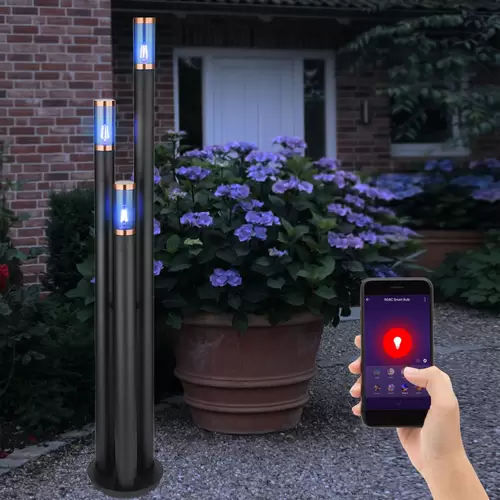 Wegeleuchten Außen Edelstahl Außenlampe Standleuchte Gartenleuchte schwarz, Kupfer rauchfarben, App-Steuerung, 3x Smart RGB LED 10W 806Lm, DxH 28 Wegeleuchten Außen Edelstahl Außenlampe Standleuchte Gartenleuchte schwarz, Kupfer rauchfarben, App-Steuerung, 3x Smart RGB LED 10W 806Lm, DxH 28