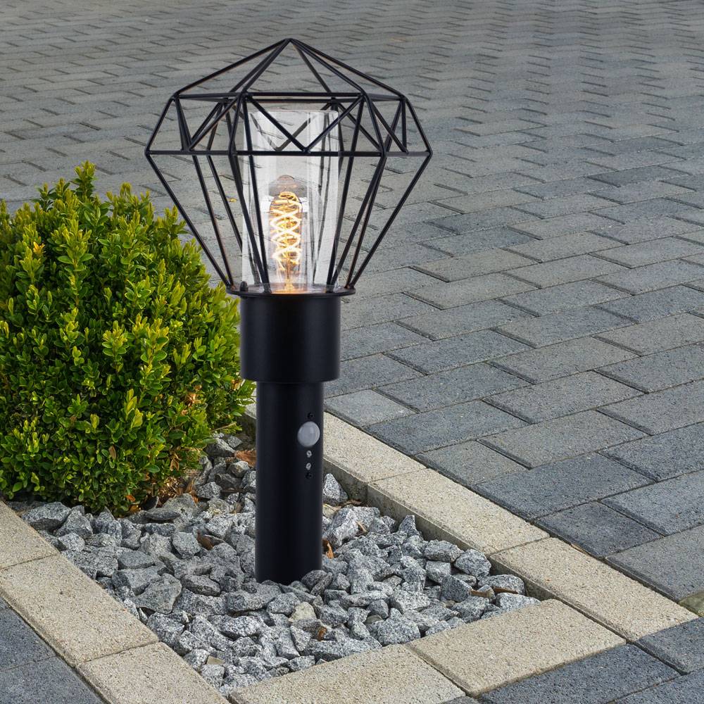 Außenbeleuchtung Standleuchte Säulenlampe Außen mit Bewegungsmelder Garten Stehlampe Aussen Bewegungsmelder, schwarz Diamant Gitter, 1x E27, LxBxH