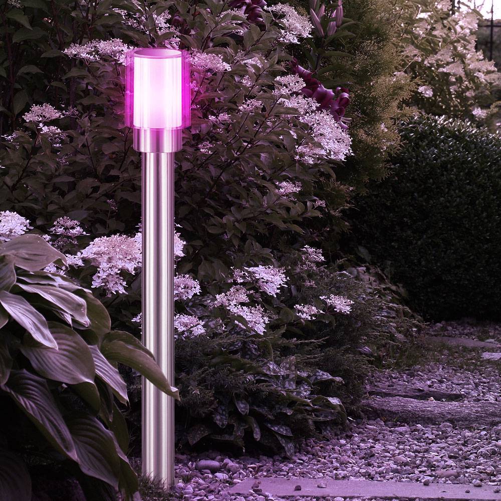 Gartenlampen Außen silber Außenlampe Stehleuchte Wegeleuchten, Fernbedienung dimmbar, Edelstahl Metall weiß klar, IP54, 1x RGB LED 8,5W 806Lm warmw
