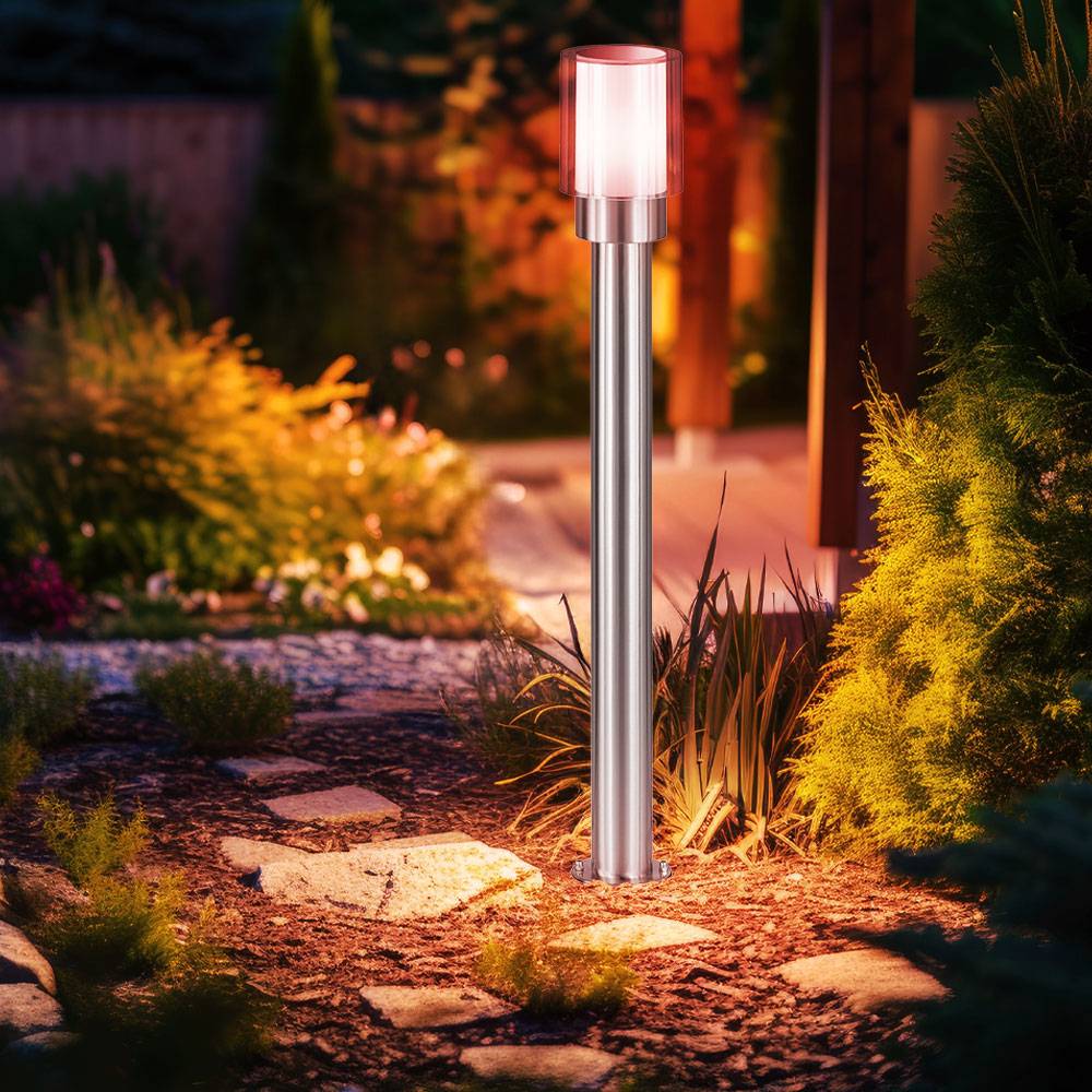 Gartenlampen Außen silber Außenlampe Stehleuchte Wegeleuchten, Fernbedienung dimmbar, Edelstahl Metall weiß klar, IP54, 1x RGB LED 8,5W 806Lm warmw
