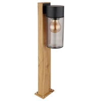 Außenlampe Wegeleuchte Stehlampe, Moderne Stehleuchte, Landhaus, Holzoptik, Rauchglas, Edelstahl, schwarz, matt, 1x E27 Fassung, LxBxH 14,5x9x50 cm Außenlampe Wegeleuchte Stehlampe, Moderne Stehleuchte, Landhaus, Holzoptik, Rauchglas, Edelstahl, schwarz, matt, 1x E27 Fassung, LxBxH 14,5x9x50 cm