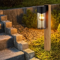Außenlampe Wegeleuchte Stehlampe, Moderne Stehleuchte, Landhaus, Holzoptik, Rauchglas, Edelstahl, schwarz, matt, 1x E27 Fassung, LxBxH 14,5x9x50 cm Außenlampe Wegeleuchte Stehlampe, Moderne Stehleuchte, Landhaus, Holzoptik, Rauchglas, Edelstahl, schwarz, matt, 1x E27 Fassung, LxBxH 14,5x9x50 cm