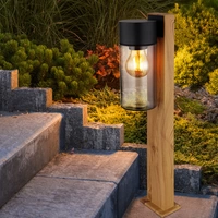 Außenlampe Wegeleuchte Stehlampe, Moderne Stehleuchte, Landhaus, Holzoptik, Rauchglas, Edelstahl, schwarz, matt, 1x E27 Fassung, LxBxH 14,5x9x50 cm Außenlampe Wegeleuchte Stehlampe, Moderne Stehleuchte, Landhaus, Holzoptik, Rauchglas, Edelstahl, schwarz, matt, 1x E27 Fassung, LxBxH 14,5x9x50 cm