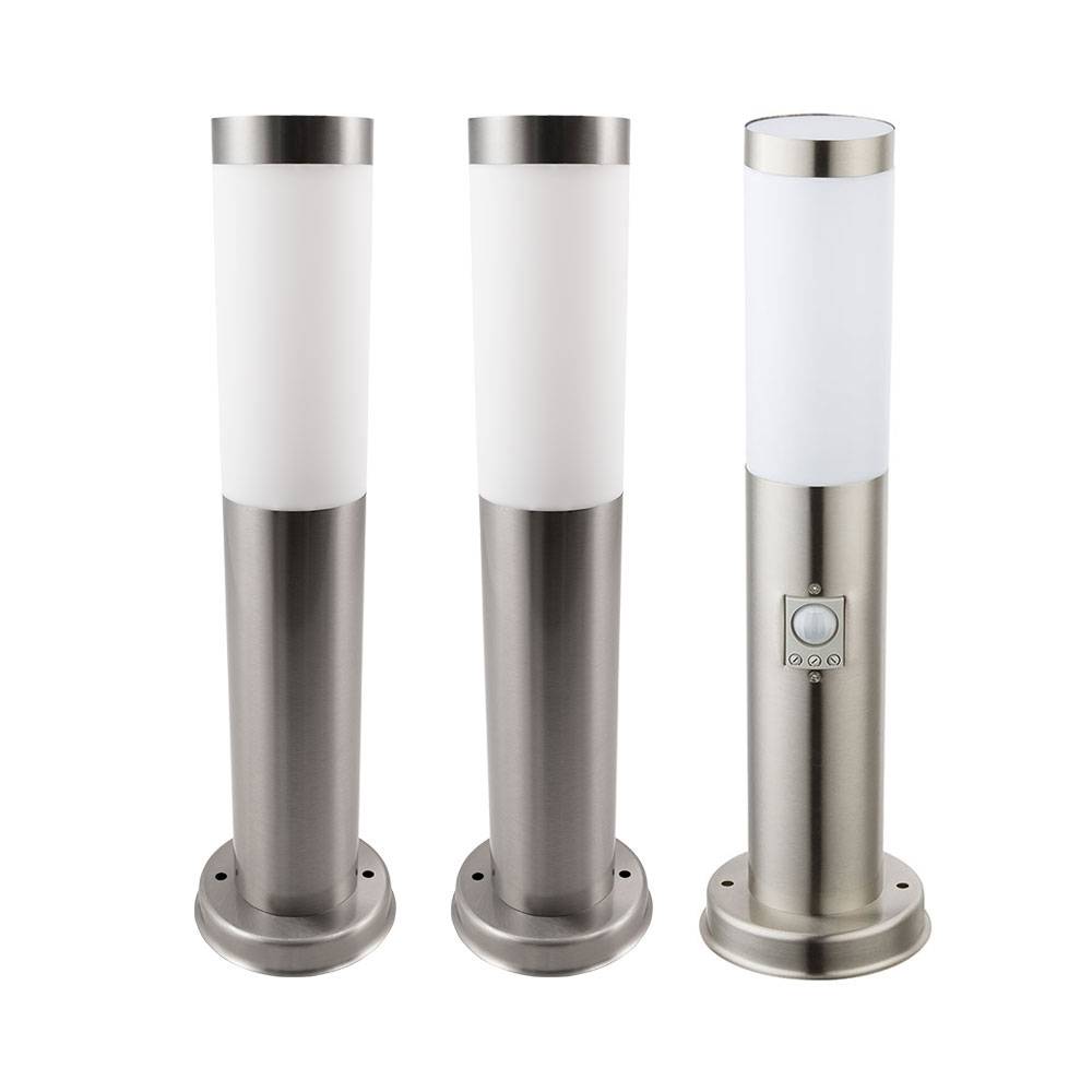 Sockelleuchte E27 Stehlampe Garten Außenleuchte Bewegungsmelder, Edelstahl, 1x Stehleuchte mit Sensor 2x Sockelleuchte, 1x E27 Fassung, DxH