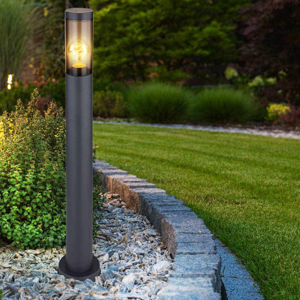 Standleuchte Außenbeleuchtung Sockelleuchte rauch anthrazit Außen Garten Stehlampe, Edelstahl Kunststoff, 1x E27, DxH 7,6x80 cm, 3er Set