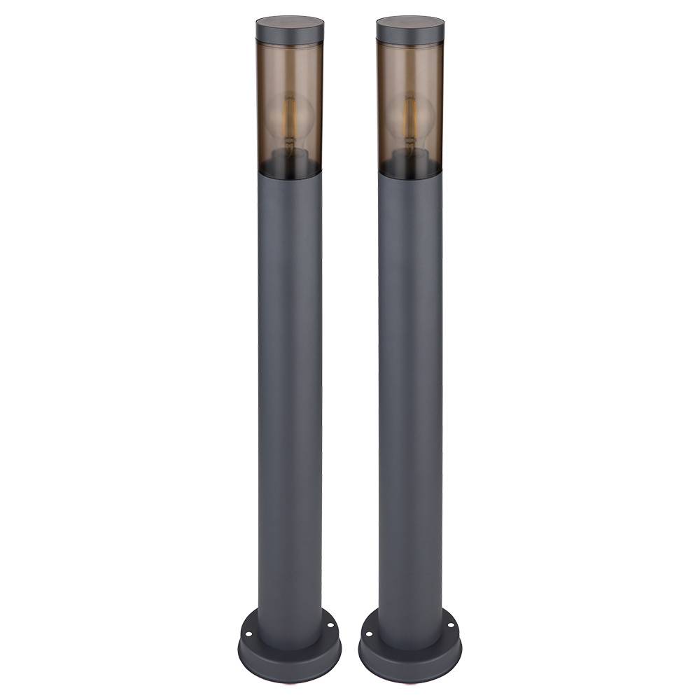 Standleuchte Außenbeleuchtung Sockelleuchte rauch anthrazit Außen Garten Stehlampe, Edelstahl Kunststoff, 1x E27, DxH 7,6x80 cm, 2er Set