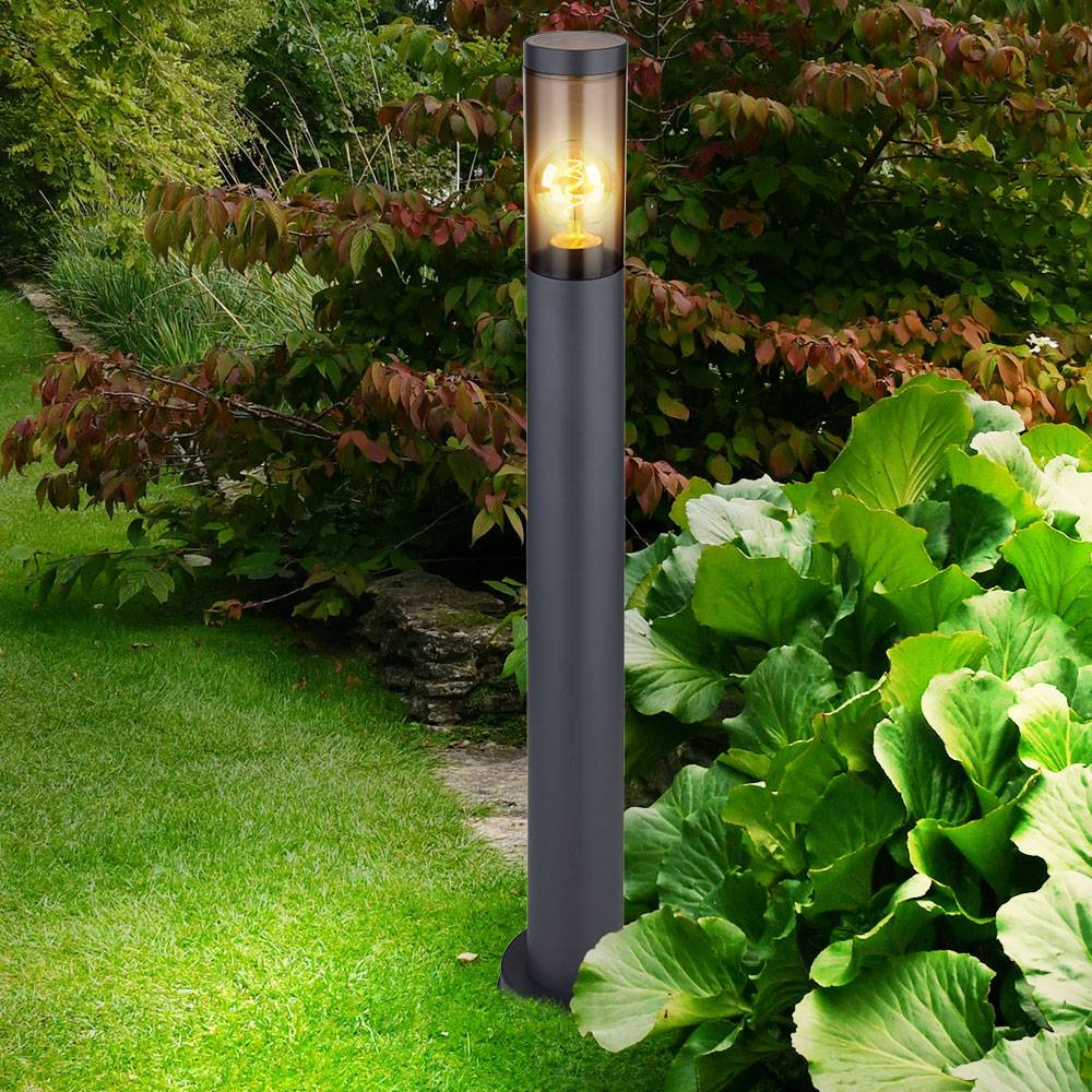 Standleuchte Außenbeleuchtung Sockelleuchte rauch anthrazit Außen Garten Stehlampe, Edelstahl Kunststoff, 1x E27, DxH 7,6x80 cm, 3er Set