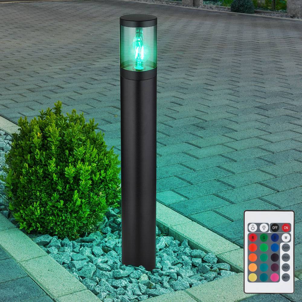 Stehlampe Außenbeleuchtung Sockelleuchte rauch Außen Garten Stehlampe, dimmbar Fernbedienung, Edelstahl, 1x RGB LED 8,5W 806Lm, DxH 14x80 cm