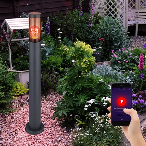 Standleuchte Edelstahl Sockelleuchte rauch anthrazit Außen Garten Stehlampe, App Steuerung dimmbar, 1x Smart RGB LED 10W 806Lm, DxH 7,6x80 cm Standleuchte Edelstahl Sockelleuchte rauch anthrazit Außen Garten Stehlampe, App Steuerung dimmbar, 1x Smart RGB LED 10W 806Lm, DxH 7,6x80 cm