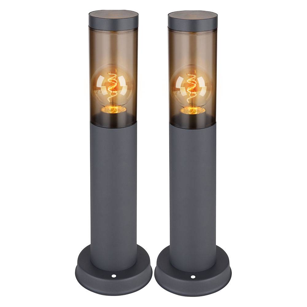 Wegeleuchte Pollerleuchte Außen Sockelleuchte Gartenlampen anthrazit, Standleuchte Balkon, Edelstahl rauchfarben, 1x E27 Fassung, DxH 7,6x45cm, 2er