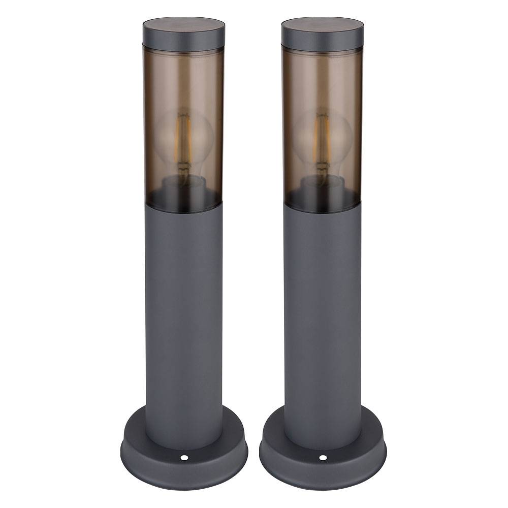 Wegeleuchte Pollerleuchte Außen Sockelleuchte Gartenlampen anthrazit, Standleuchte Balkon, Edelstahl rauchfarben, 1x E27 Fassung, DxH 7,6x45cm, 2er