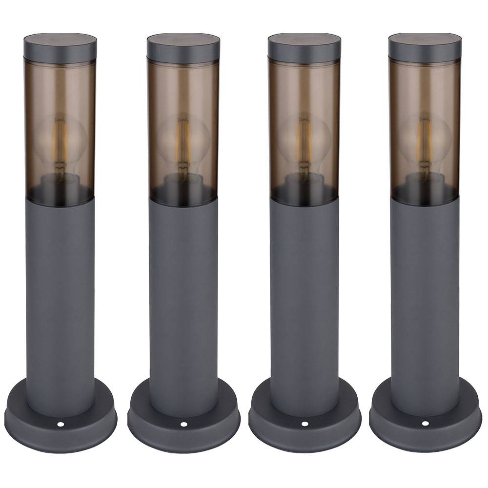 Wegeleuchte Pollerleuchte Außen Sockelleuchte Gartenlampen anthrazit, Standleuchte Balkon, Edelstahl rauchfarben, 1x E27 Fassung, DxH 7,6x45cm, 4er