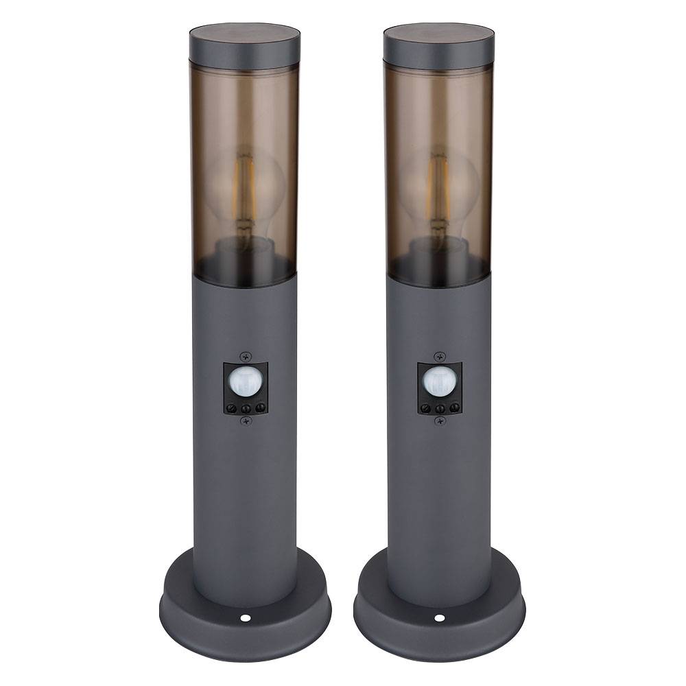 Außenbeleuchtung Standleuchte Sockelleuchte rauch anthrazit Außen mit Bewegungsmelder Garten Stehlampe, Metall Kunststoff, 1x E27, DxH 7,6x45 cm, 2e