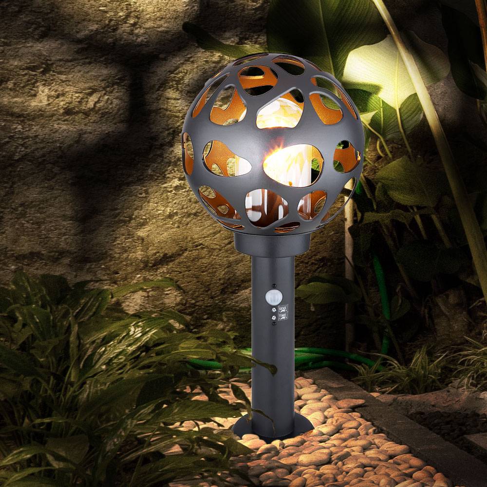 LED Sockelleuchte mit Bewegungsmelder Kugel Wegelampe mit Bewegungsmelder Außen Standleuchte, Edelstahl anthrazit, 1x 7W 806Lm 2700K warmweiß, H 45